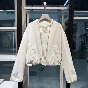 领口绑蝴蝶结韩系减龄圆领短款羽绒服90白鸭绒2025冬季小个子外套