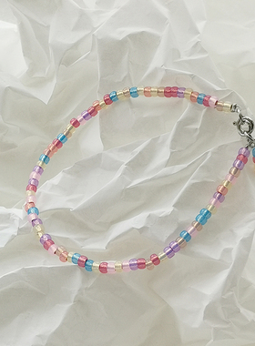 花糖｜独角兽｜灌银进口米珠手链2mm极细穿珠小清新叠戴多巴胺色