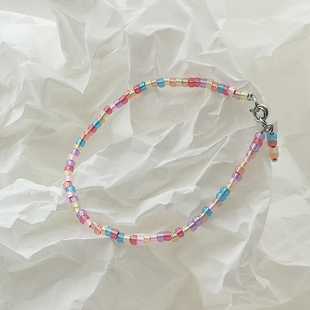 花糖｜独角兽｜灌银进口米珠手链2mm极细穿珠小清新叠戴多巴胺色