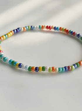 花糖｜进口米珠混色小清新多巴胺色系串珠手链极细2mm混搭叠戴