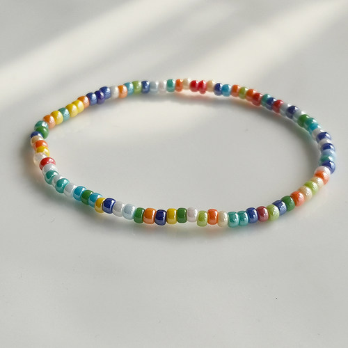 花糖｜进口米珠混色小清新多巴胺色系串珠手链极细2mm混搭叠戴