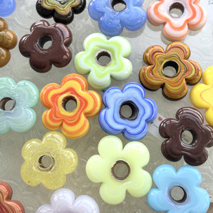 3cm西亚手工小众琉璃花朵散珠多色DIY配珠手链项链混搭珠