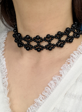 花糖｜黑玛瑙串珠项链巴洛克轻复古宫廷风格项链黑色系