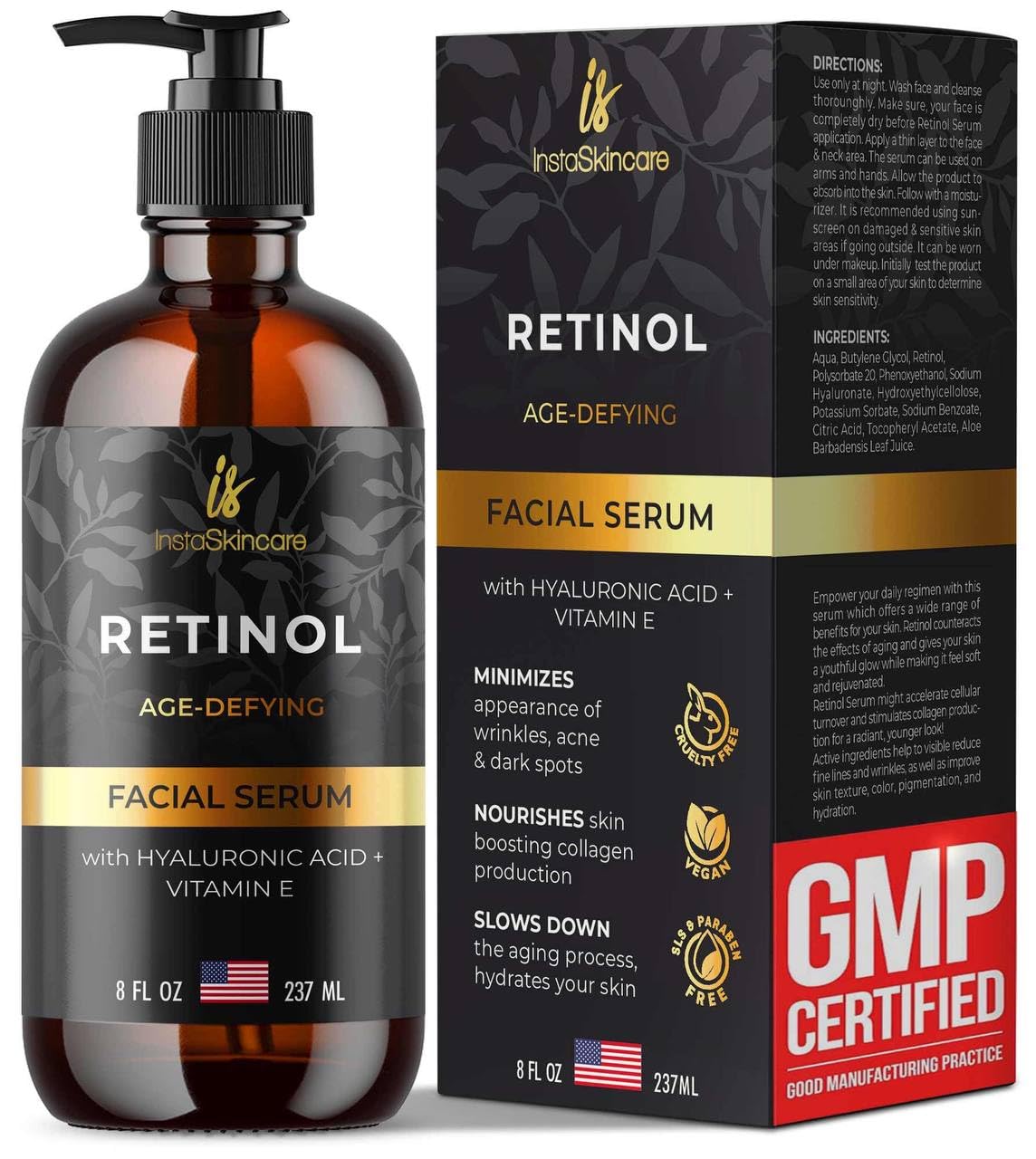 美国代购Retinol Serum for Face with Hyaluronic Acid + Vitami