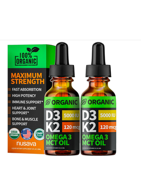 美国代购(2 Pack) Organic Vitamin D3 K2 Drops w MCT Oil Omeg
