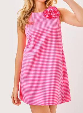 代购Lilly Pulitzer女士连衣裙显瘦透气格纹无袖夏季约会短裙