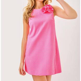 夏季 Pulitzer女士连衣裙显瘦透气格纹无袖 约会短裙 Lilly 代购