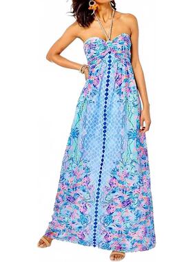 代购Lilly Pulitzer女士长裙显瘦修身雪纺印花夏季度假连衣裙