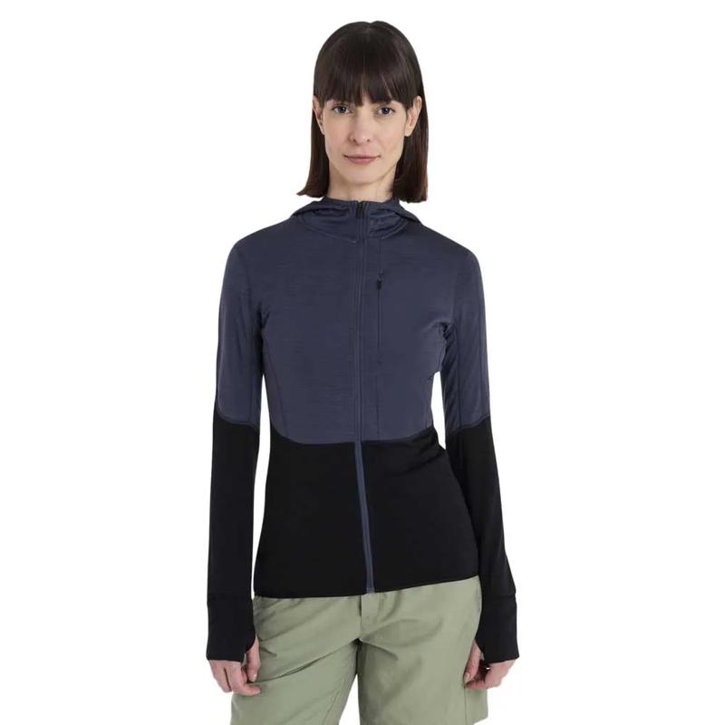 代购icebreaker女式轻量透气保暖运动内衣上装灰黑色块设计