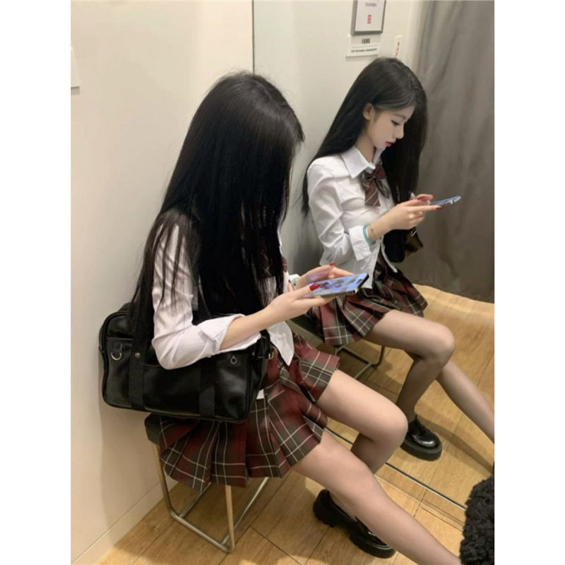 收腰长袖春秋jk制服衬衫学院上衣纯欲修身显瘦白色辣妹套装衬衣女