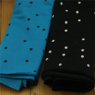 面子全棉反面绒布料 秋冬卫衣裤面料 亲子装 黑/蓝色水玉 半米价
