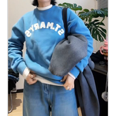 时尚 上衣女 慵懒风宽松显瘦别致长袖 简约美式 圆领字母加绒卫衣冬季