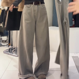 新款奶茶灰咖新加绒加厚密密绒直筒弯刀阔腿显瘦牛仔裤女休闲裤