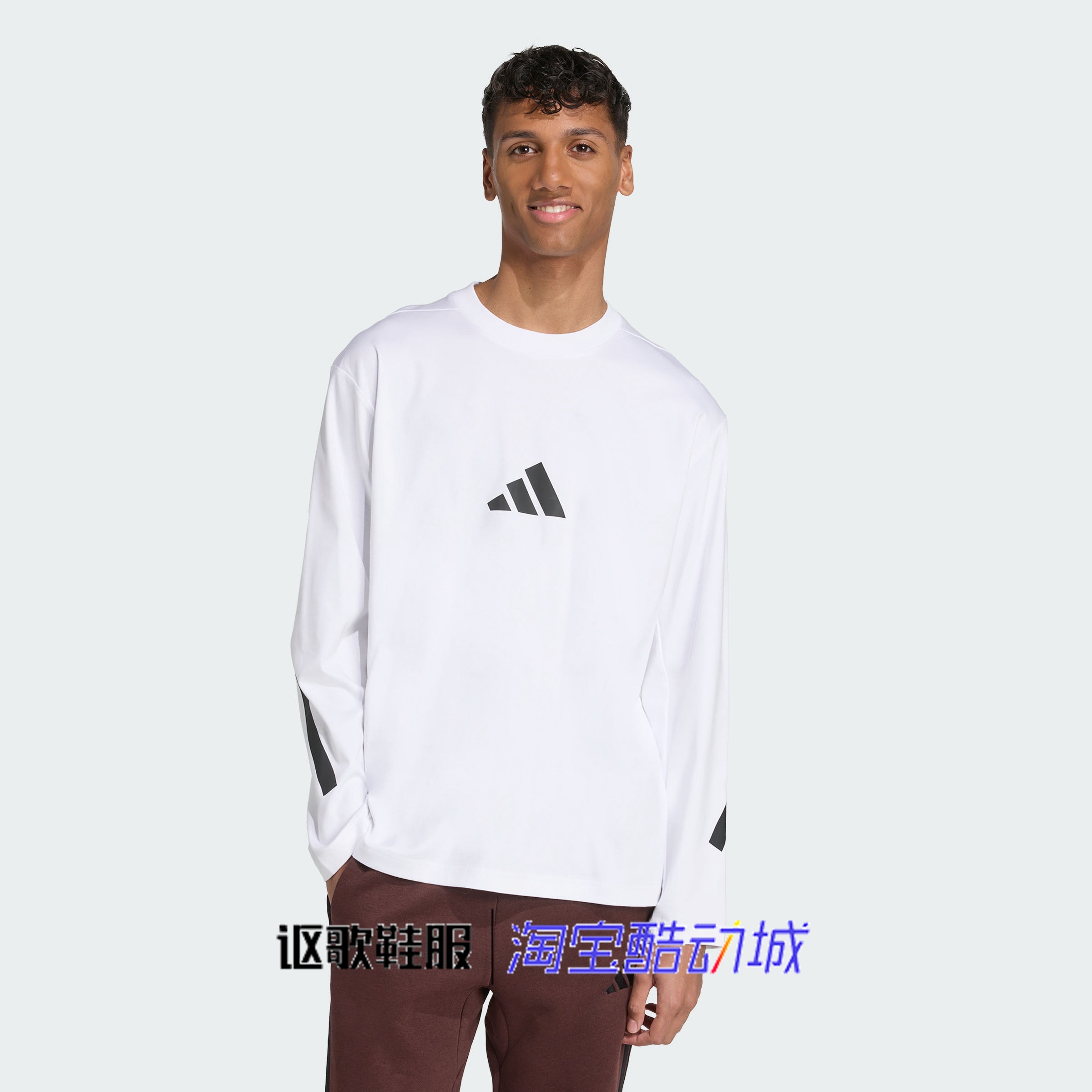 阿迪达斯男子纯棉百搭长袖T恤