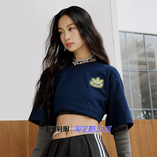 阿迪达斯男女同款纯棉印花字母宽松跑步运动休闲短袖T恤KC3109