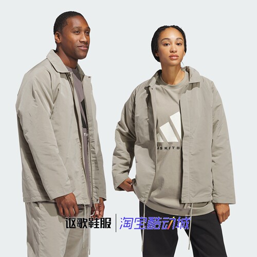 阿迪达斯情侣款宽松印花翻领外套