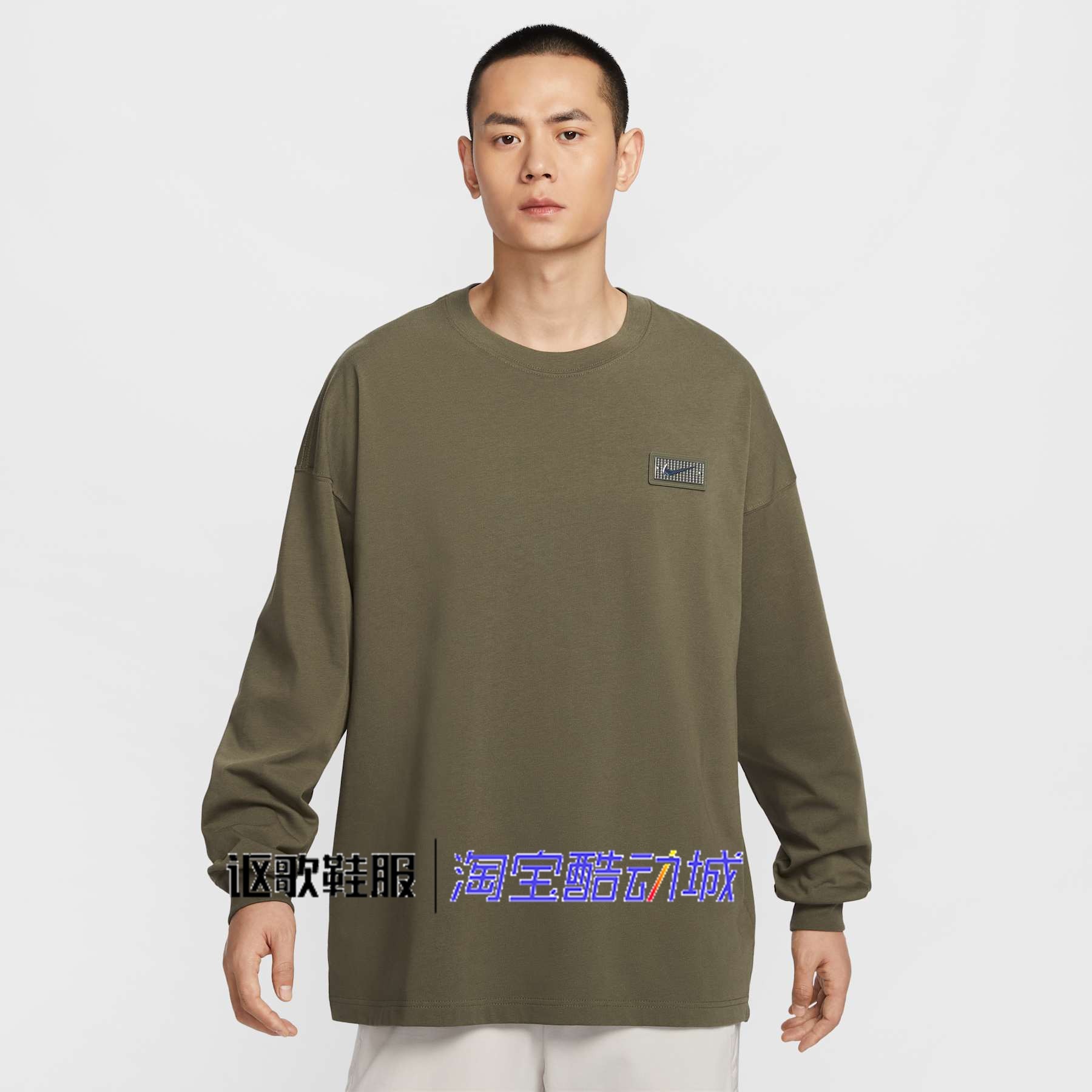 耐克男子新款复古圆领透气宽松印花纯棉休闲长袖T恤HJ3345-222,运动服/休闲服装,运动T恤,淘宝优惠券,粉丝福利购,淘宝优惠卷