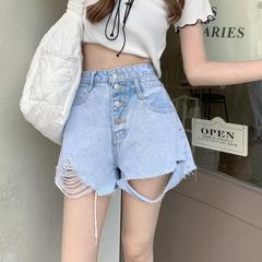 Real price ~ net red new loose High Waist Wide Leg Pants design sense small hole denim shorts women
