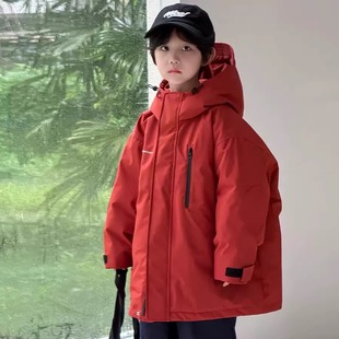 男童女童中大童加厚白鸭绒防水外套 韩版 儿童工装 羽绒服2025新款