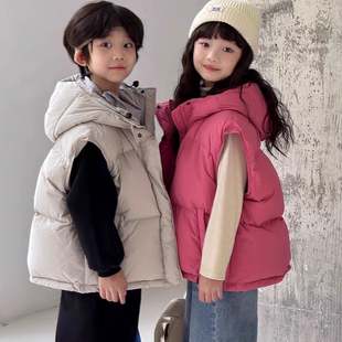 背心外穿男童女童中大童连帽坎肩潮 秋冬新款 童装 儿童羽绒马甲韩版