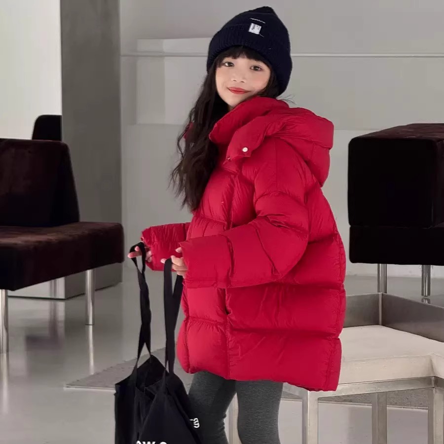 儿童羽绒服2025年冬季新款男童女童中大童加厚连帽白鸭绒泡芙外套