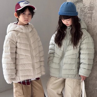外套 连帽保暖白鸭绒童装 韩国儿童轻薄款 羽绒服男童女童中大童短款
