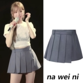 春夏高腰裤 百褶裙短裙女2025新款 裙a字半身裙 灰色西装 王心凌同款