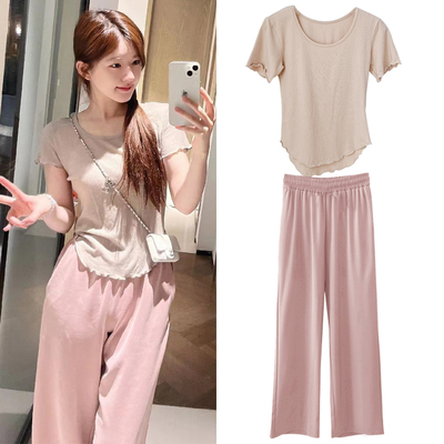 赵露思明星同款粉色空气裤垂感