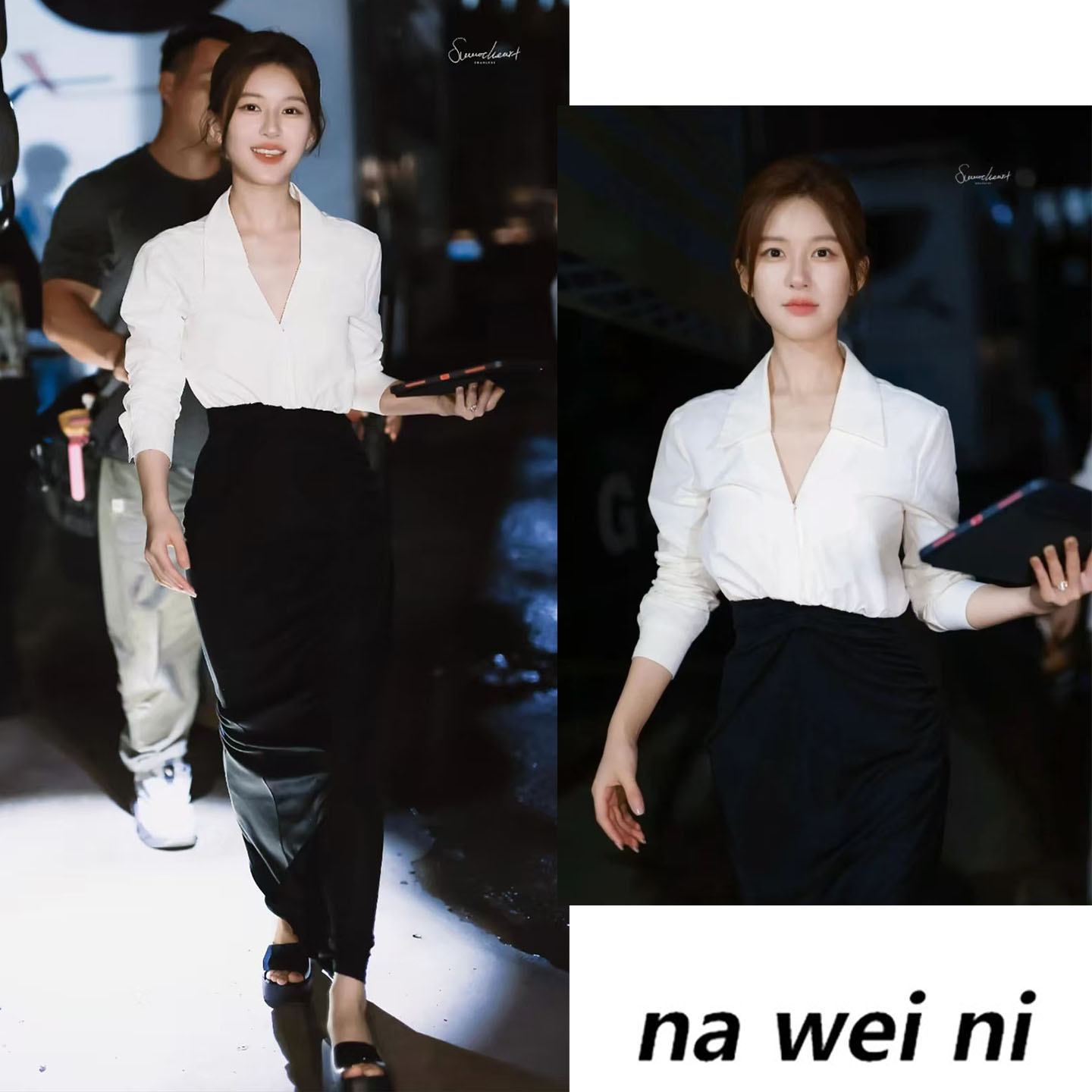 赵露思同款黑白拼接衬衫连衣裙女