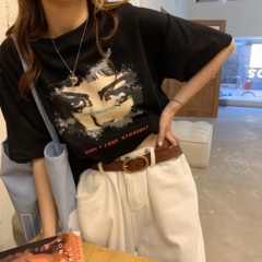 Real Korean loose printed cotton short sleeve T-shirt