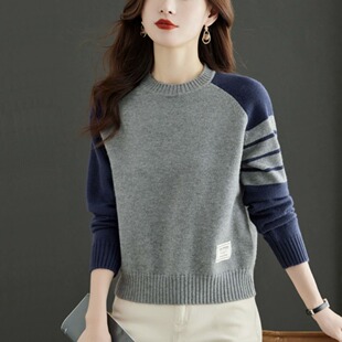 白领精品圆领短款毛衣女秋冬小个子羊毛衫上衣配阔腿裤针织打底衫