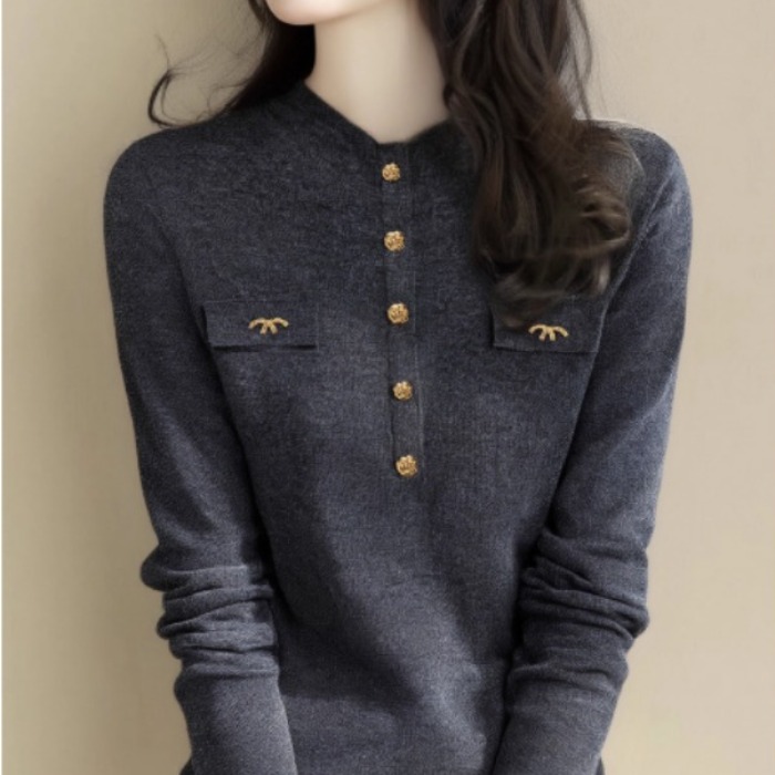 法式新长袖针织衫上衣打底衫毛衣