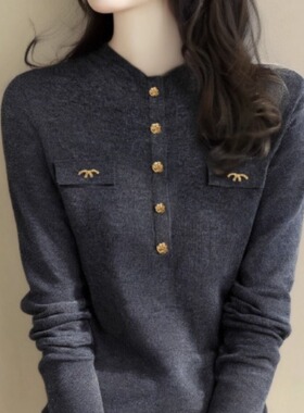 深圳南油专柜小众高级感长袖针织衫上衣女秋冬修身显瘦打底衫毛衣