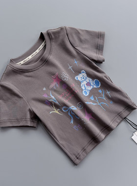 120-150 *谱 女童短款短袖T恤夏季小女孩辣妹修身百搭休闲上衣潮