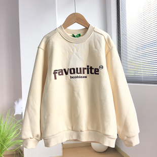 130-175 女童短款卫衣秋冬装女孩一体加绒圆领休闲上衣中大童套头