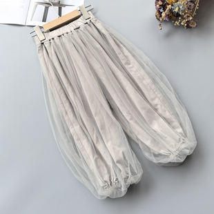 160 小女孩洋气九分裤 0815 春季 子中大童宽松 女童网纱灯笼裤 110