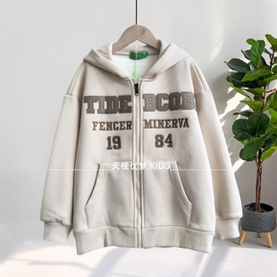 130-180 不可比喻 男女童卫衣外套秋季青少年宽松一体加绒帽衫潮