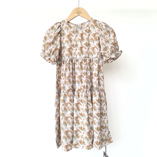 ZUH* 120-170 女童短袖连衣裙夏季小女孩雪纺碎花公主裙子中大童