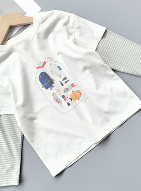 【小童】80-120 7秒 男童长袖T恤春季宝宝休闲上衣儿童套头百搭领