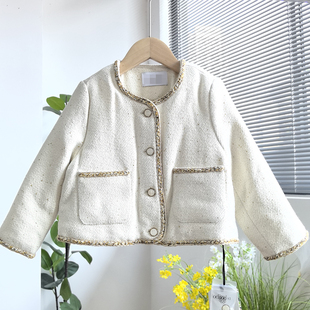 女童短款毛呢外套冬季女孩洋气呢子衣中大童韩版小香风夹棉加厚