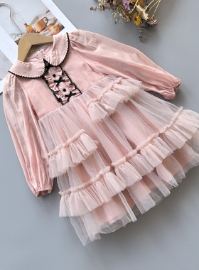 110-150 汪家 女童长袖连衣裙春季女孩娃娃领公主裙子中大童甜美