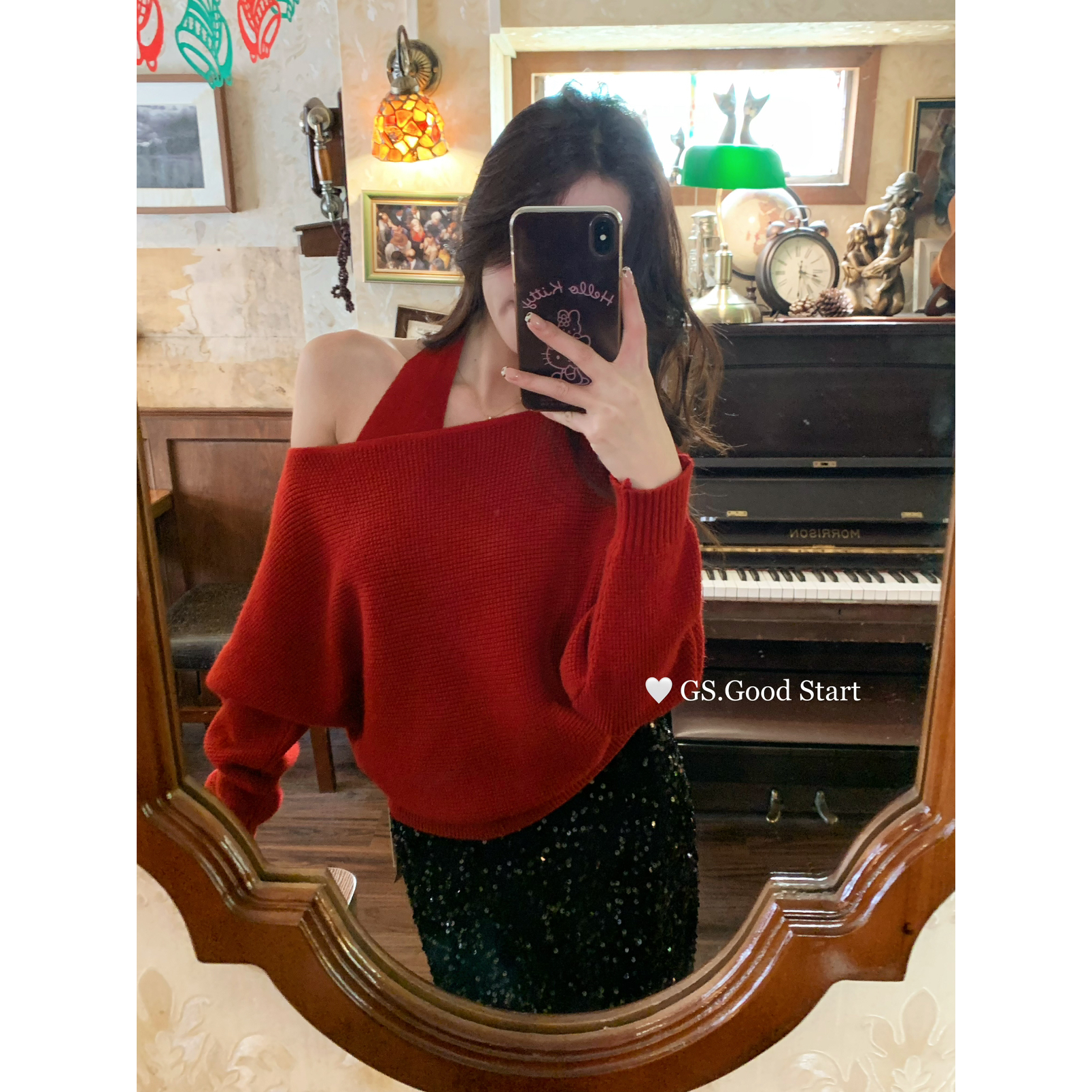 GS.GOOD START十三行秋冬气质华夫格宽松针织衫+背心套装女G7820