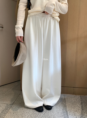 Hers十三行冬上新韩标松紧腰显瘦日常百搭羊绒直筒休闲裤女92469