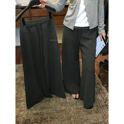 miss密思家秋季韩系慵懒百搭抽绳显瘦磨毛条纹阔腿休闲裤女51121