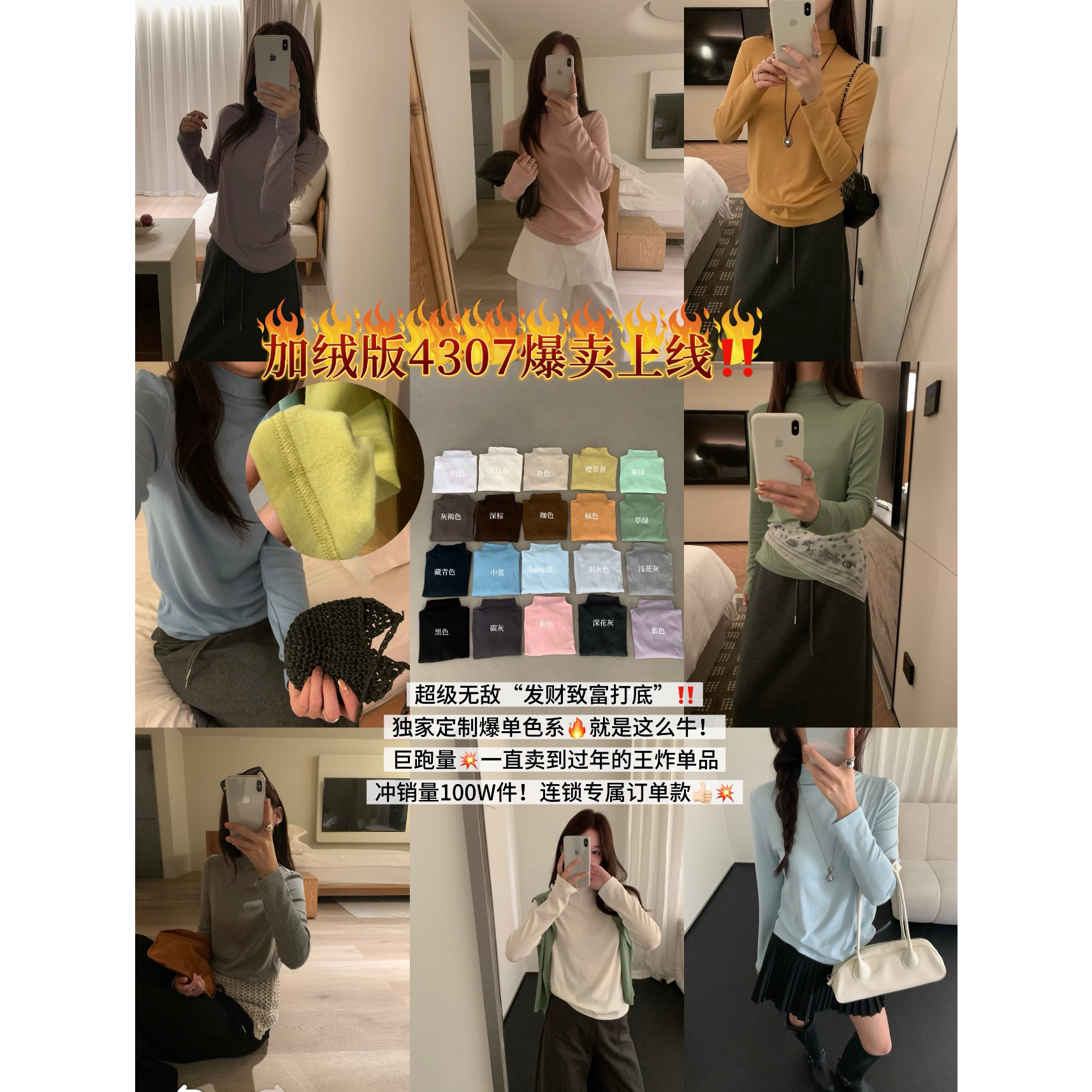TE十三行秋冬2025新款修身显瘦百搭半高领打底长袖上衣女TS4307-1