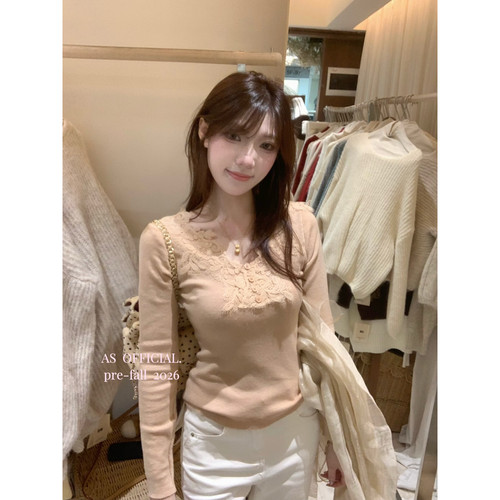AS OFFICIAL十三行秋季法式纯欲蕾丝花边内搭打底衫针织衫女16998