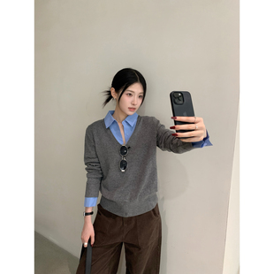 BEFORE W9364P SUNSET日落秋冬拼接假两件上衣羊毛保暖毛衣女G25W