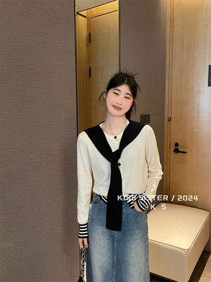 学院风减龄披肩拼接长袖T恤女