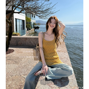 AS OFFICIAL十三行夏季显瘦蕾丝斜格不规则吊带小衫连衣裙女26279