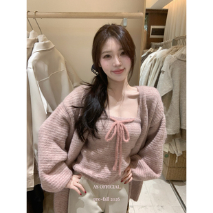 AS OFFICIAL秋冬设计感蝴蝶结绑带吊带背心+毛衣开衫套装女81000